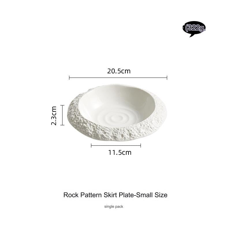 Stone-Patterned Ceramic Plates - Deep Serving Plates for Home Use, Creative Diningware for Hotels and Restaurants, High-Quality White Dinner Plates, Soup Plates with a Premium Feel.