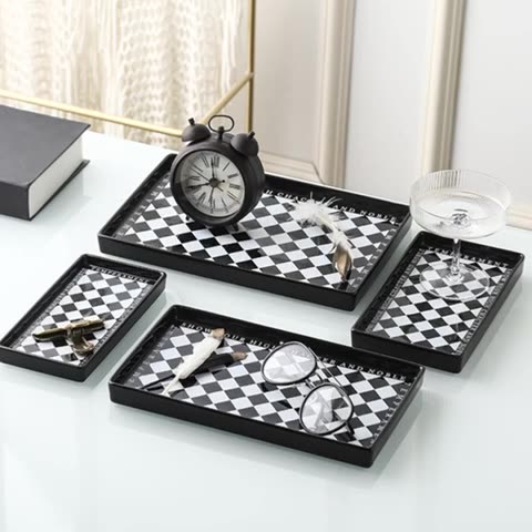 Black and White Vintage Checkerboard Storage Tray for Home, Bathroom, Cosmetics, Small Items, Decor, and Entryway