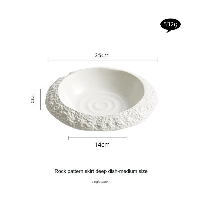 Stone-Patterned Ceramic Plates - Deep Serving Plates for Home Use, Creative Diningware for Hotels and Restaurants, High-Quality White Dinner Plates, Soup Plates with a Premium Feel.