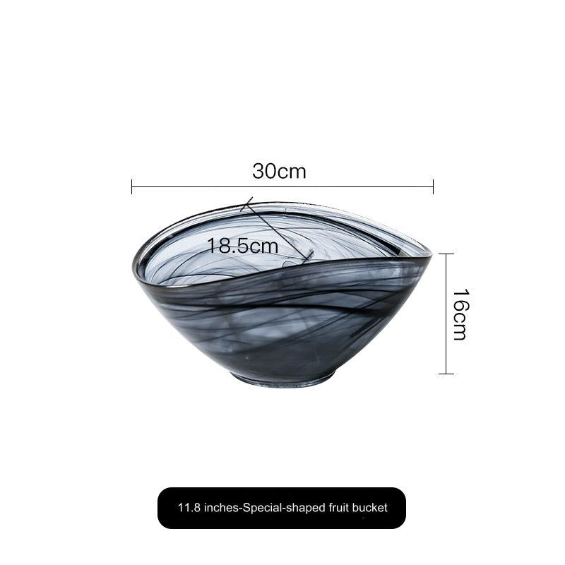 ARDACAM Lead-Free Salad Bowl Japanese Handmade Creative Ink Glass Plate Decorative Dining Fruit Bowl Food Bowl