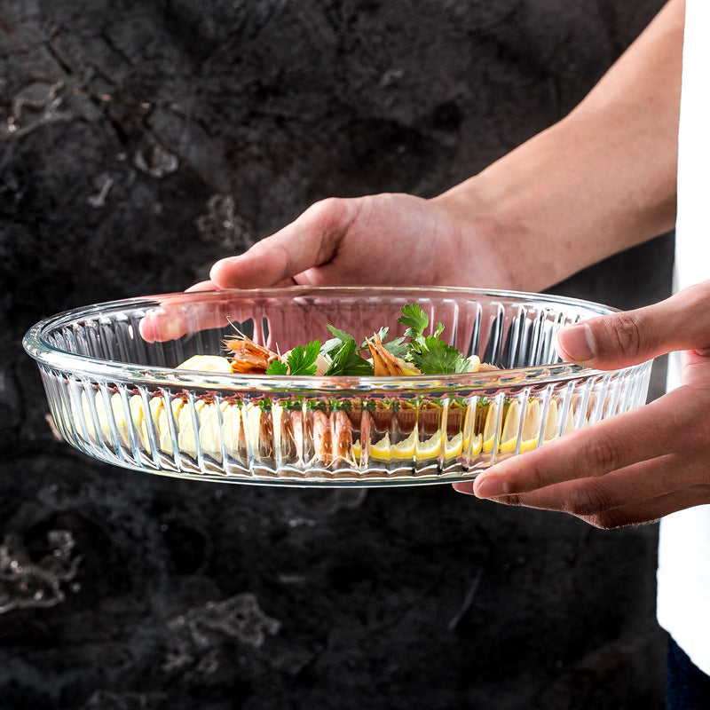 Tempered Glass Baking and Roasting Dish - Circular Ovenware for Home Use, Round Baking Bowl, Microwave-Safe Dish.