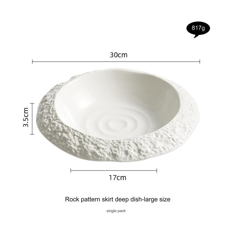 Stone-Patterned Ceramic Plates - Deep Serving Plates for Home Use, Creative Diningware for Hotels and Restaurants, High-Quality White Dinner Plates, Soup Plates with a Premium Feel.