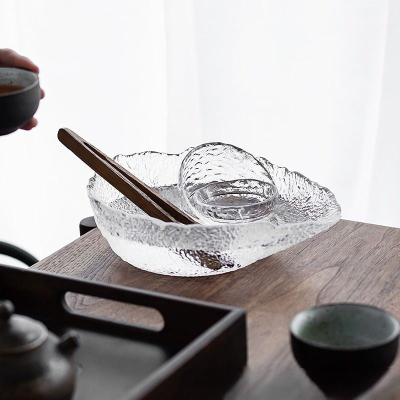 Glass Tea Washing Basin - Large-sized Water Basin for Household Tea Utensils, Japanese-style Tea Accessories, Building Water Washing Cup and Bowl, Living Room Creative Fruit Tray.