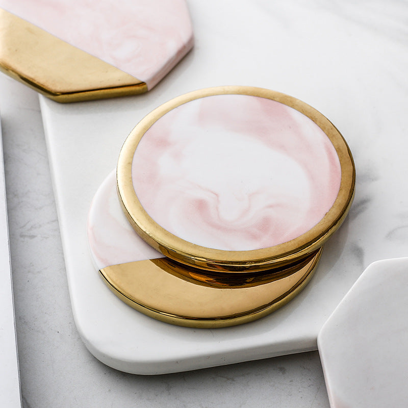 Scandinavian-Inspired Marble Pattern Coasters Creative Ceramic Coasters Electroplated Marble Coasters with Cork Base Tea Trivet