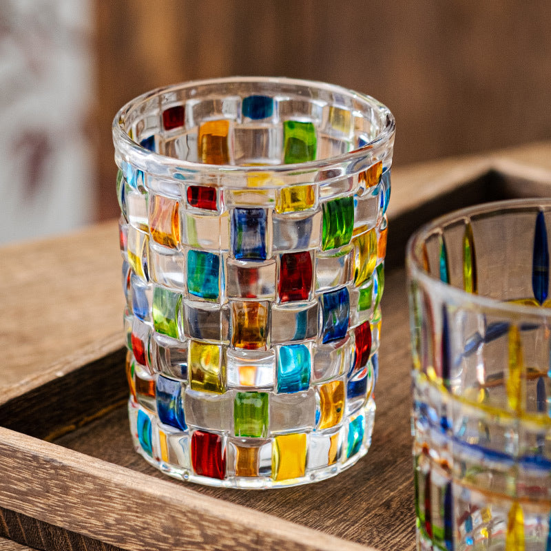 New High-Aesthetic Crystal Glass Cups - INS-Style Colorful Woven Drinking Cups, Popular Among Girls, Ideal for Whiskey and Cocktails.