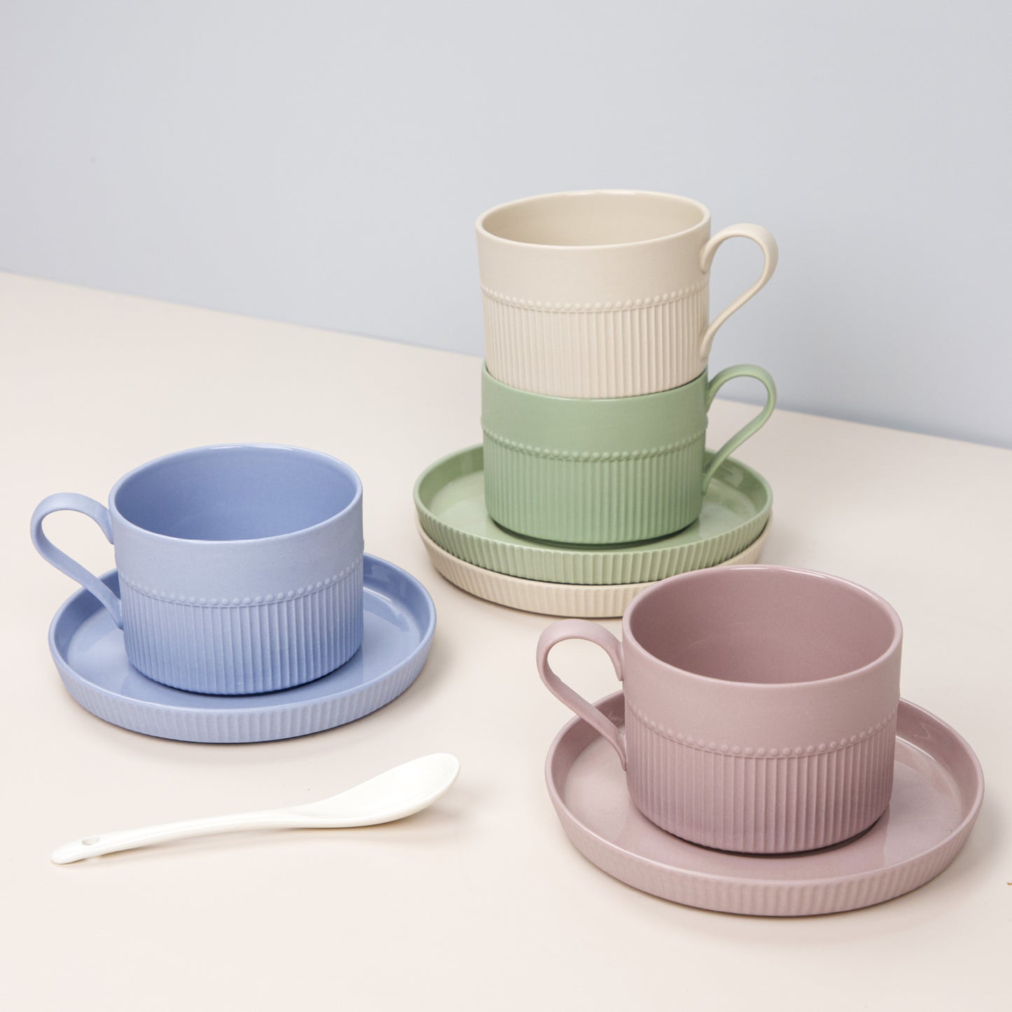 European-style Solid Color Ceramic Coffee Cup and Saucer Set -  Mark Cup for Home, Office, Afternoon Tea, and Drinking Water.