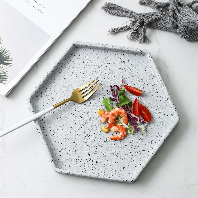 European-style Imitation Granite Ceramic Tray - Marble Pattern Serving Tray, Creative Faux Stone Tableware, Storage Tray for Hotels and Decorative Tray.