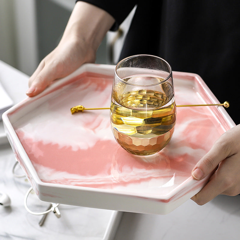 Nordic Marble Ceramic Tray - Creative Home Jewelry Tray, Rectangular Platter for Hotel Bathroom Accessories Storage.