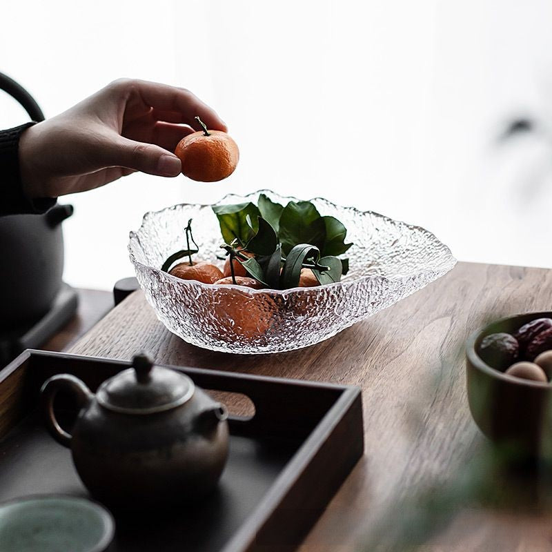 Glass Tea Washing Basin - Large-sized Water Basin for Household Tea Utensils, Japanese-style Tea Accessories, Building Water Washing Cup and Bowl, Living Room Creative Fruit Tray.