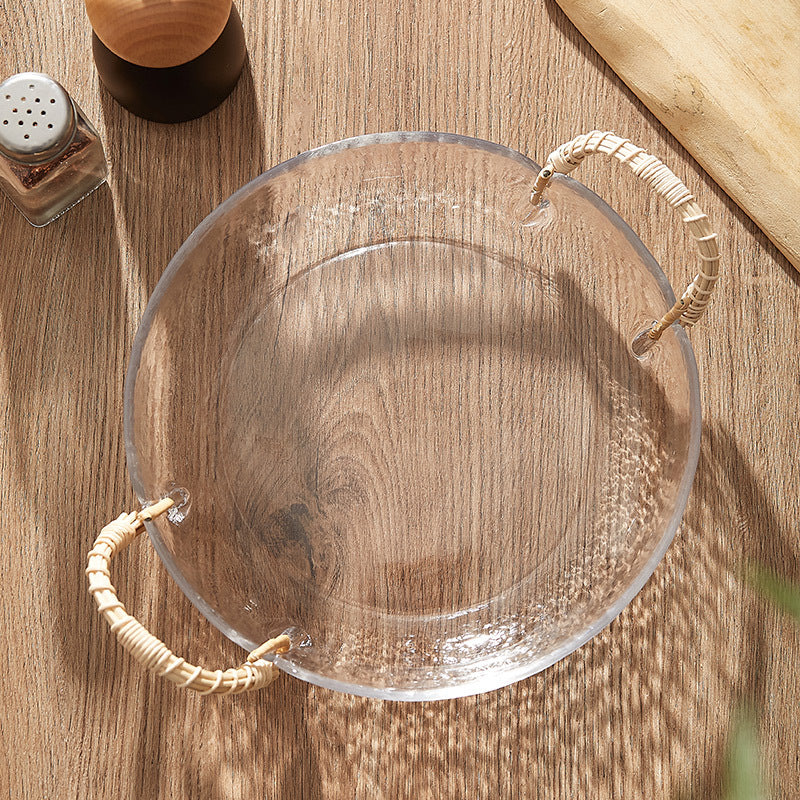 Handwoven Glass Plate - Fruit Plate for Living Room, Japanese-style Vintage Snack and Salad Plate, INS-style, High Aesthetic Value for Home Use.