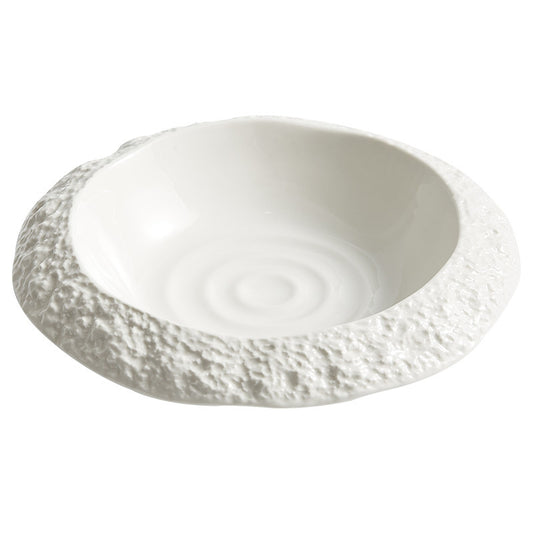 Stone-Patterned Ceramic Plates - Deep Serving Plates for Home Use, Creative Diningware for Hotels and Restaurants, High-Quality White Dinner Plates, Soup Plates with a Premium Feel.