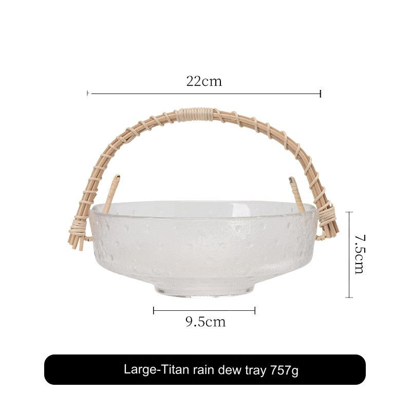 Bamboo and Rattan Glass Fruit Basket - Creative and Light Luxury Style Fruit Tray for Home, Living Room, Snacks, and Japanese-style INS Ice Bucket.