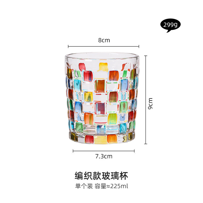 New High-Aesthetic Crystal Glass Cups - INS-Style Colorful Woven Drinking Cups, Popular Among Girls, Ideal for Whiskey and Cocktails.