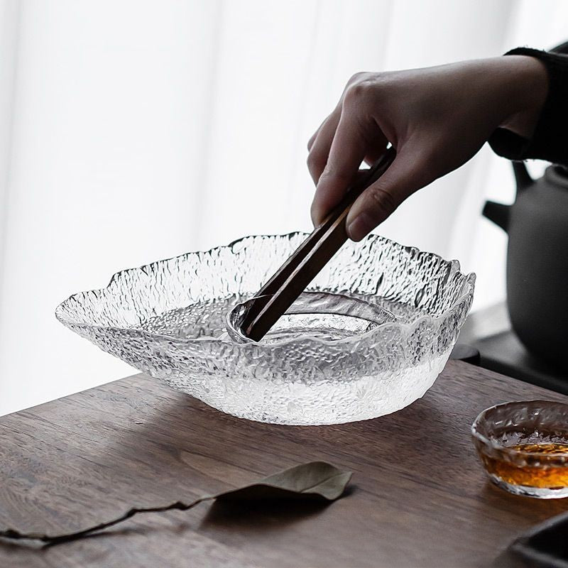 Glass Tea Washing Basin - Large-sized Water Basin for Household Tea Utensils, Japanese-style Tea Accessories, Building Water Washing Cup and Bowl, Living Room Creative Fruit Tray.